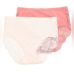NWT $35 MED All Worthy Set Of 2 White Pink Rosette Lace Scalloped Edge Panties